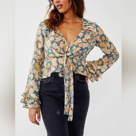 NWT Free People Maybel Blouse in "Happy Combo" Size XS - Picture 1 of 6